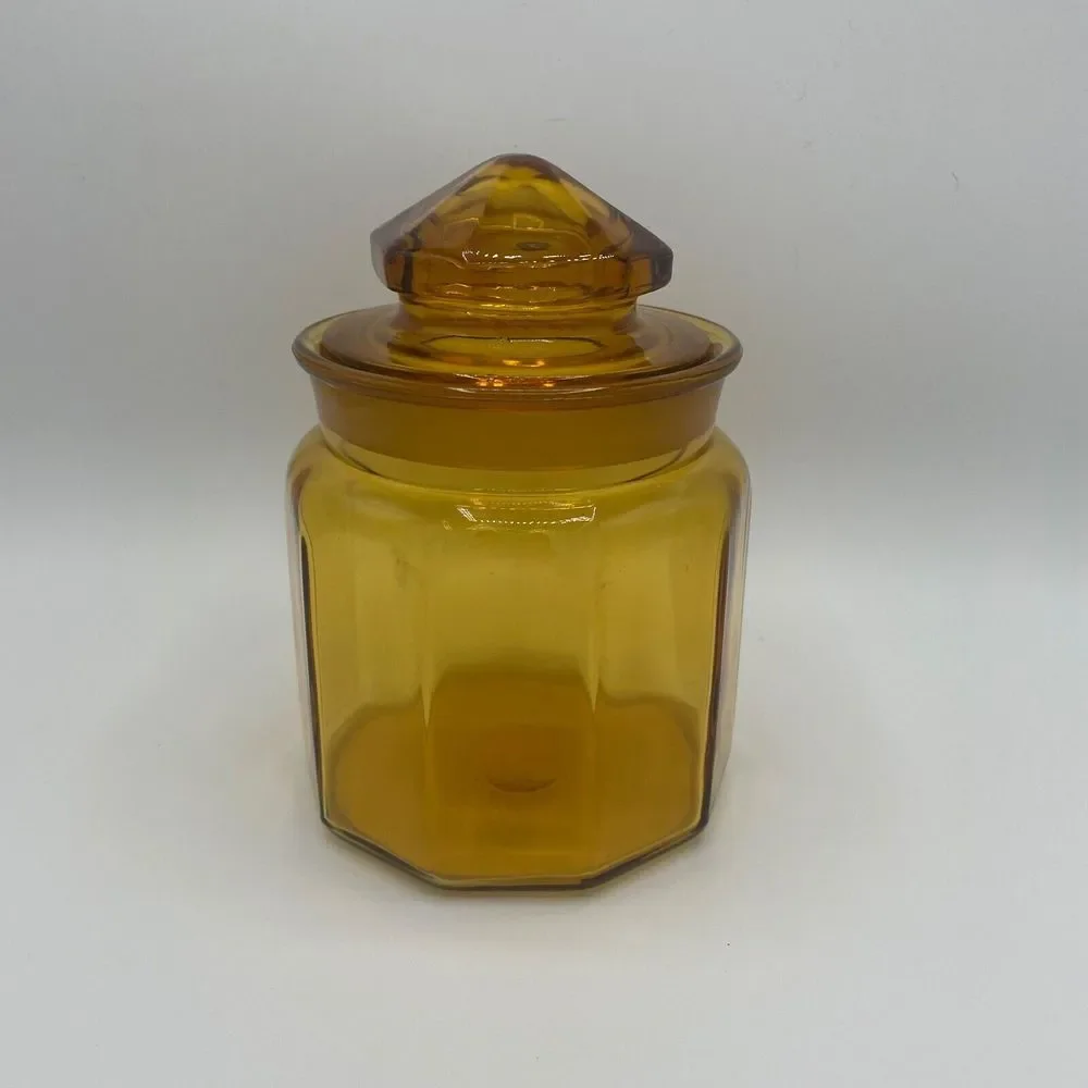 Vintage LE Smith‎ 10 Panel Amber Glass Apothecary Canister Jar w/Lid 7